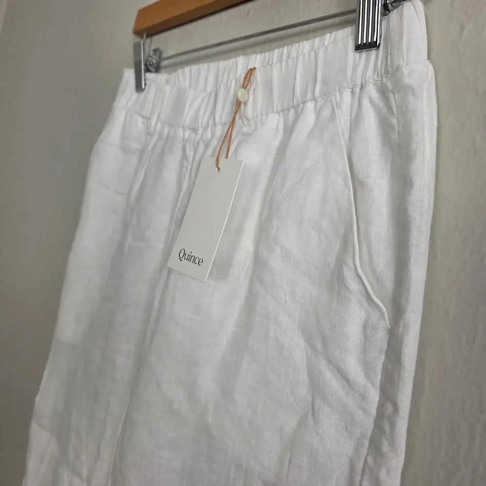 NWT Quince 100% European Flax Linen Wide Leg Pants White Extra Small XS